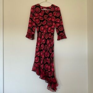 Y2K Flirt Asymmetrical Hem Midi Dress Small Retro Funky Maximalist Dopamine